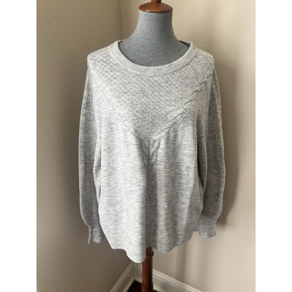 Talbots Size XL Gray Cable Knit Ruffle Sleeve Crewneck Sweater - Picture 1 of 6